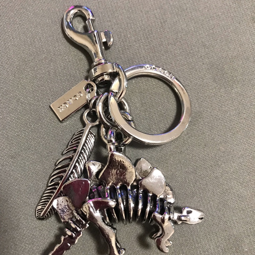 Coach Silver-Tone Stegosaurus Key Charm with Feather